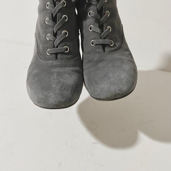Gianvito Rossi Gray Suede Lace Up Boots Mackay Low Block Heel Ankle Zip sz 38 - Picture 13 of 13
